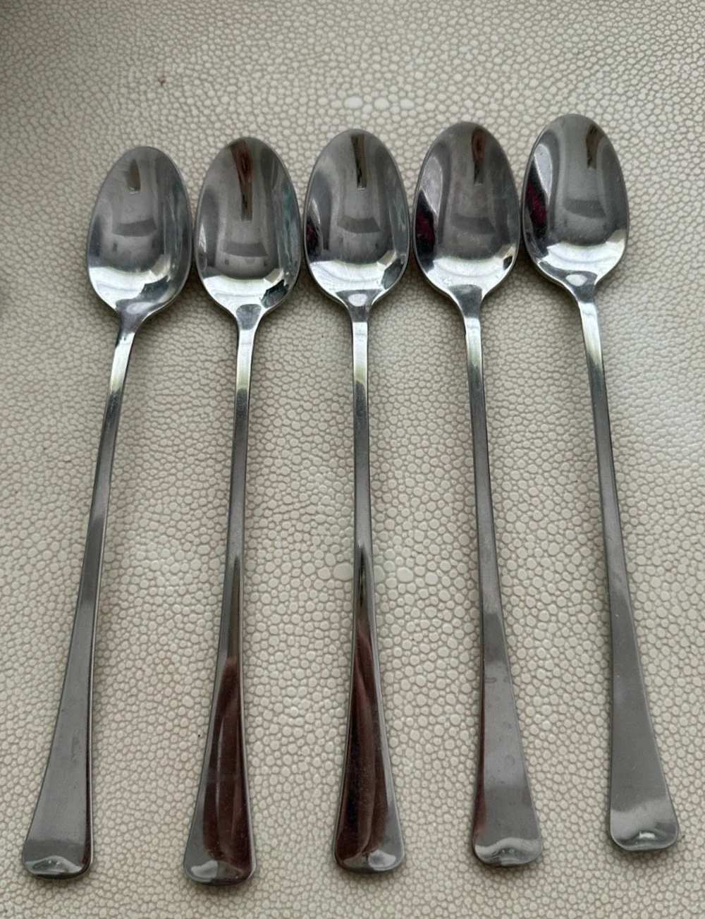 5 Oneida 1881 Rogers Stainless Glossy Wyndham Iced Tea Spoon Distinction 8 13/16
